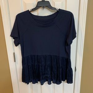 Anthropology navy shirt sleeve silk. Large